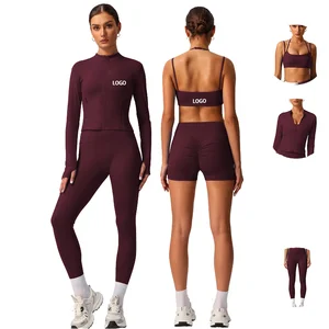 Double Straps Halter Sport Bra Slim Jacket High Waist Solid Buttocks Shorts&Leggings Breathable Gym Fitness Yoga Set Women
