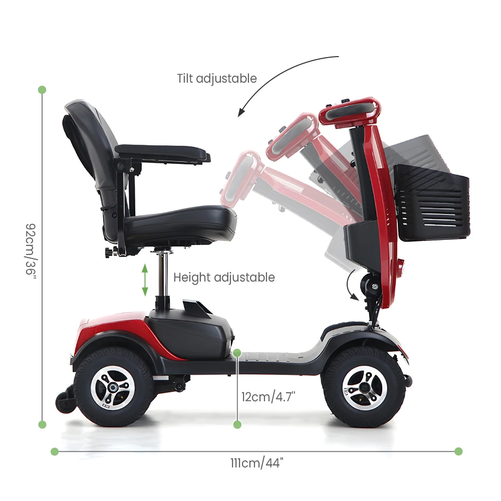 Handicapped Ready Vehicles Detachable 4 Wheel Folding Electric Mobility Scooter for Seniors Disabled