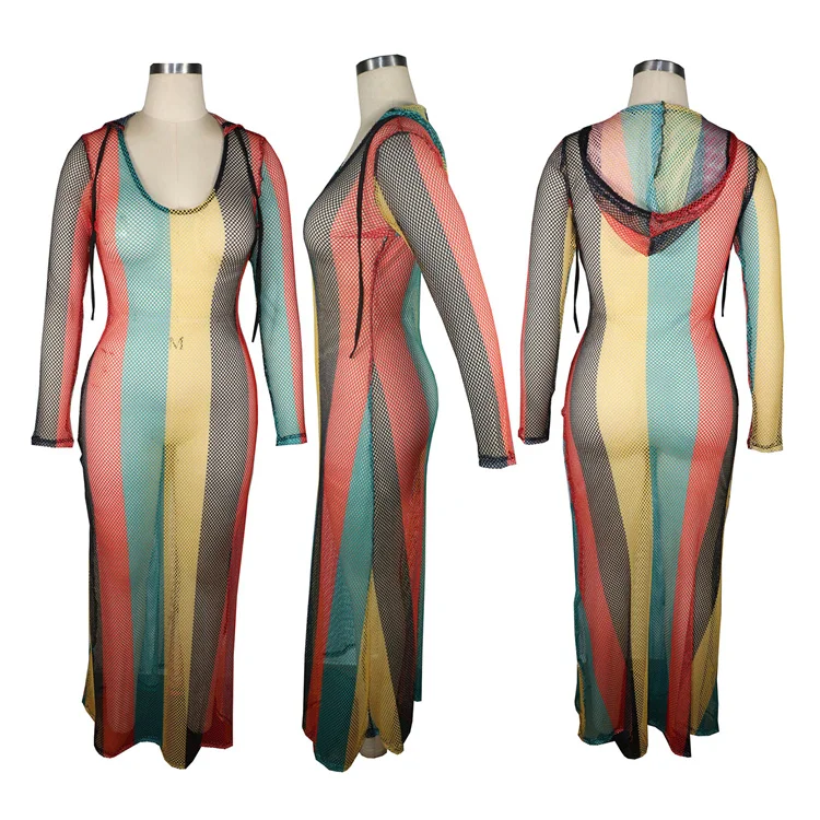 MOEN Striped Rainbow vestidos mujer New Long Maxi Dresses Woman Clothing Women Summer Dress