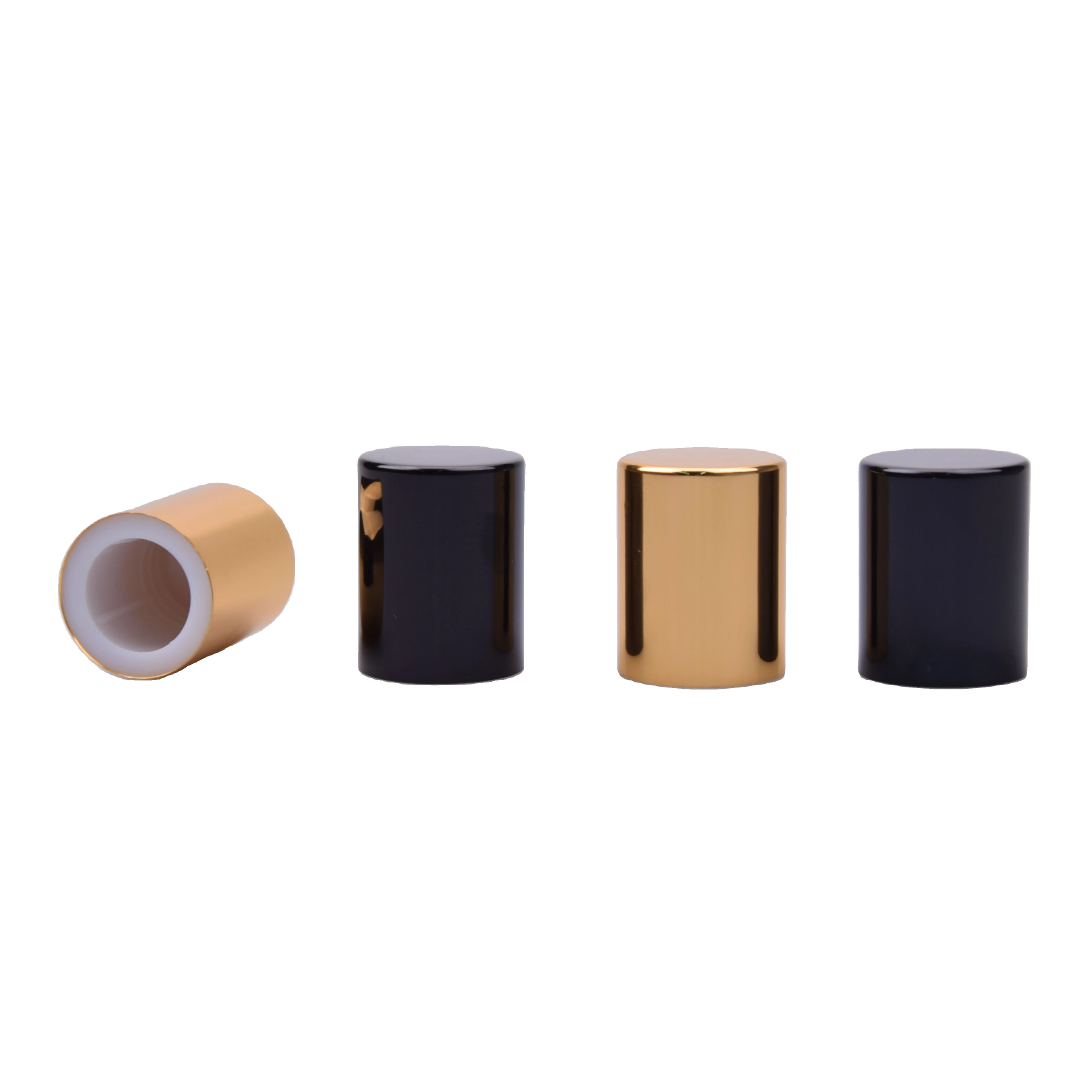Gold and Black Color Non Spill Aluminum Perfume Cap with MOQ 10000pcs for FEA 15mm Crimp Pump