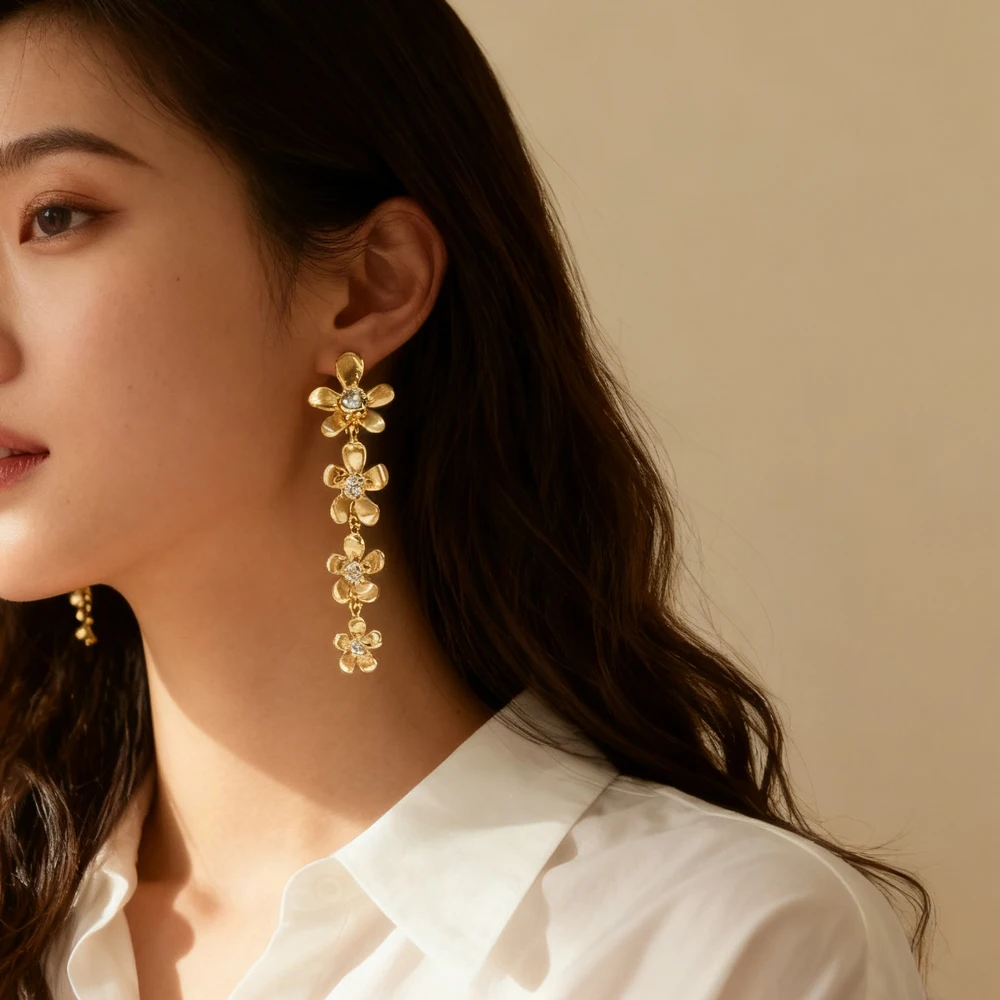 Metal Flower Earrings High-end Niche Design Sense of Sophistication Drop Earrings Elegant Exaggerated Women's Jewelry