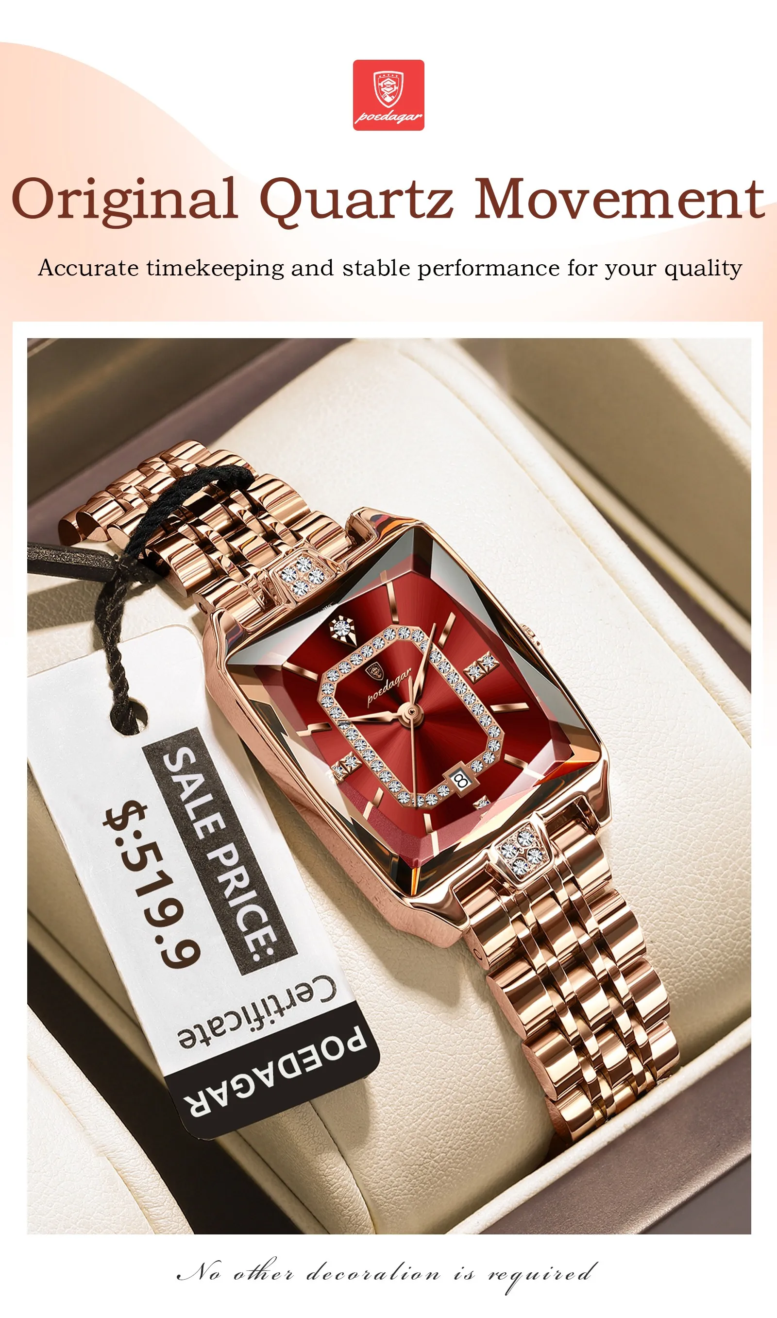 POEDAGAR 785 Fashion Quartz Watch Women Stainless Steel Waterproof Luminous Date Auto Luxury for Ladies Watches Relogio Feminino
