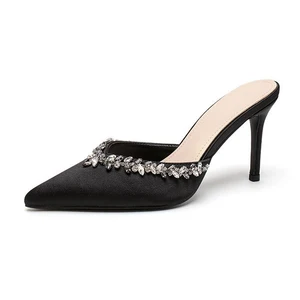 BABALA Fashion Style High Top Heels Rhinestone Dress Shoes Thin Heels Pointed Toe Ladies Sandals for Women