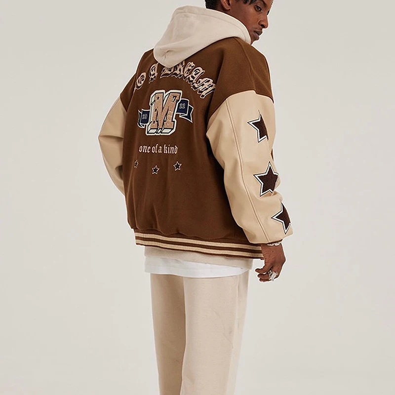 OEM Custom High Quality Men Embroidery Patch Warm College Jacket Bomber Letterman Varsity Jacket for Men