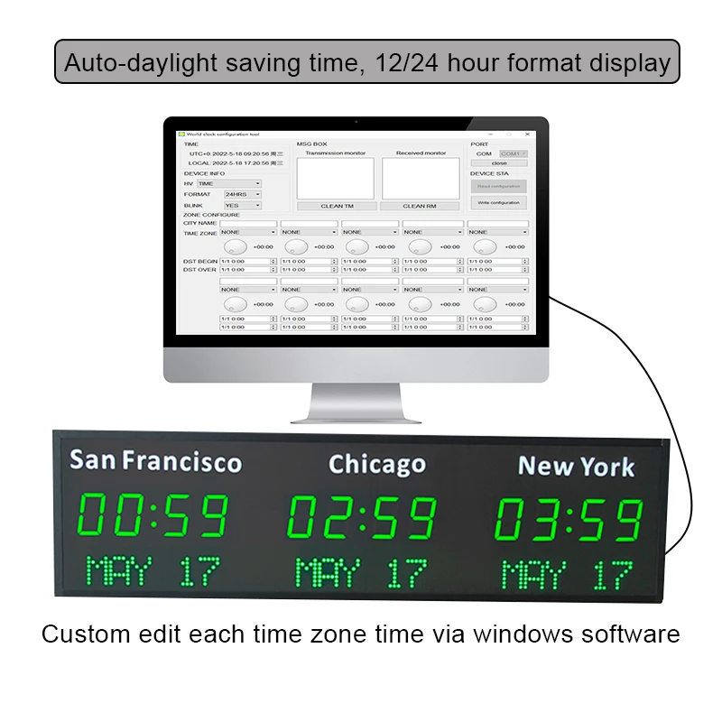 CHEETIE CP34 Custom Multiple Programmable Timer Zone Wall Clock LED City Time Date Display LED Digital World Clock