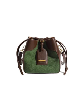 Custom Vintage Fashion Ladies Shoulder Crossbody Bags Drawstring Tote Handbags Trendy Small Bucket Bag for Women