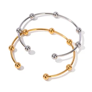 Trendy 18k PVD Gold Plated Stainless Steel Bracelet Jewelry Mulit Round Ball Open Bangles for Women