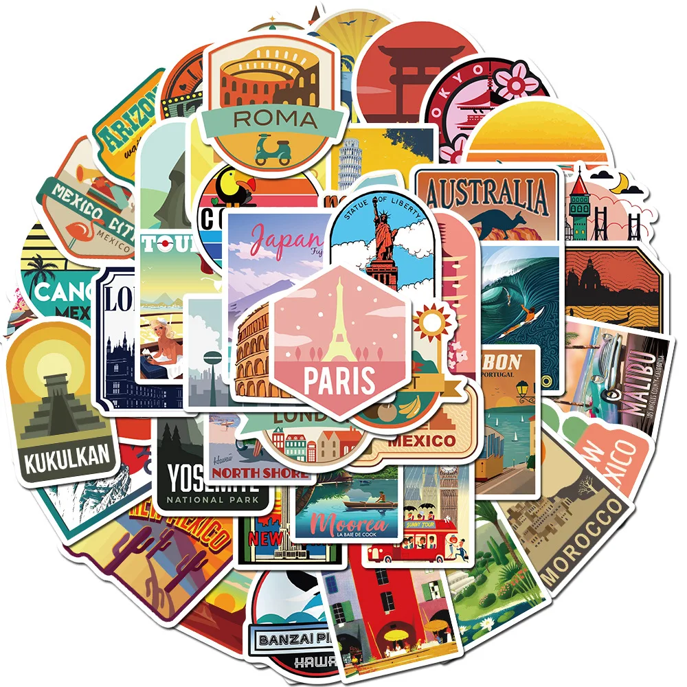 50pcs World Travel Famous City Landscape Graffiti Stickers For Gift ...