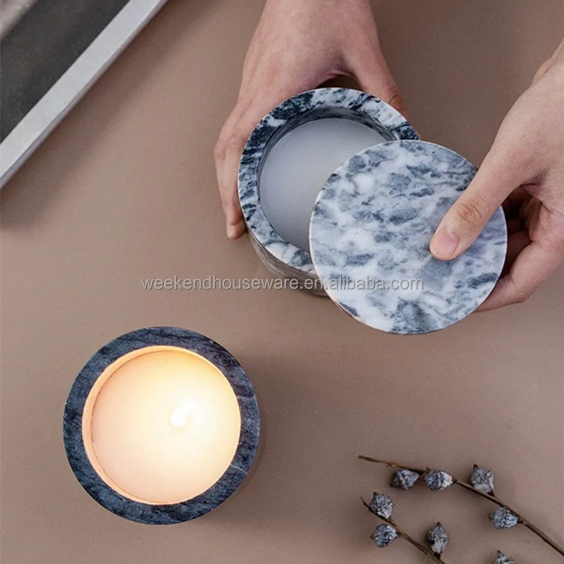 Natural Empty Stone Marble Candle Jars Cosmetic Canister Marble Kitchen