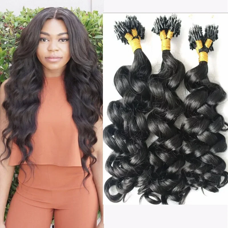 Loose Curl Micro Ring Hair Extensions 1g Stand Remy Black Brown Micro Bead Loop Human Hair Extension_voghion.com