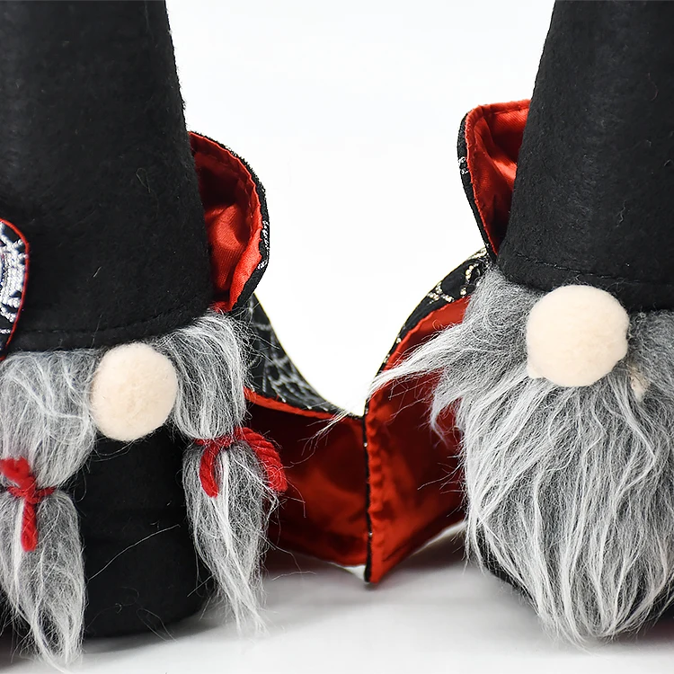 2021 New Arrivals Handmade Halloween Gnomes with Black High Pointy Hats and Capes