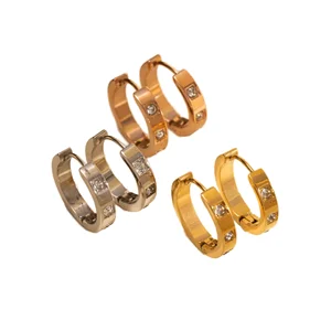 Personalized Simple Stainless Steel Gold Plated C Shape Circle Earrings Titanium Steel Rectangle Hoop Earrings Trendy