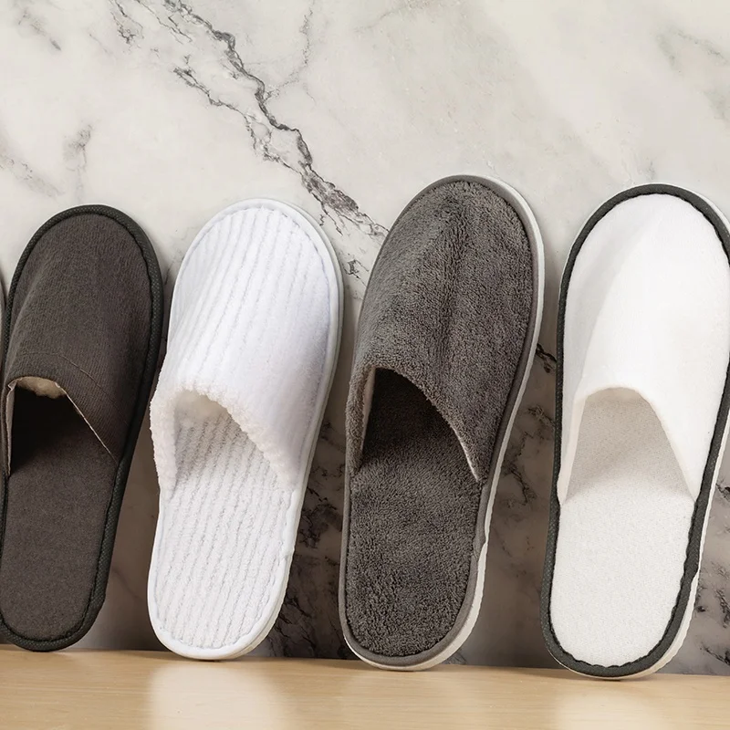 New products warm winter wholesale four seasons quite plush indoor close toe white hotel slippers Hotel amenities