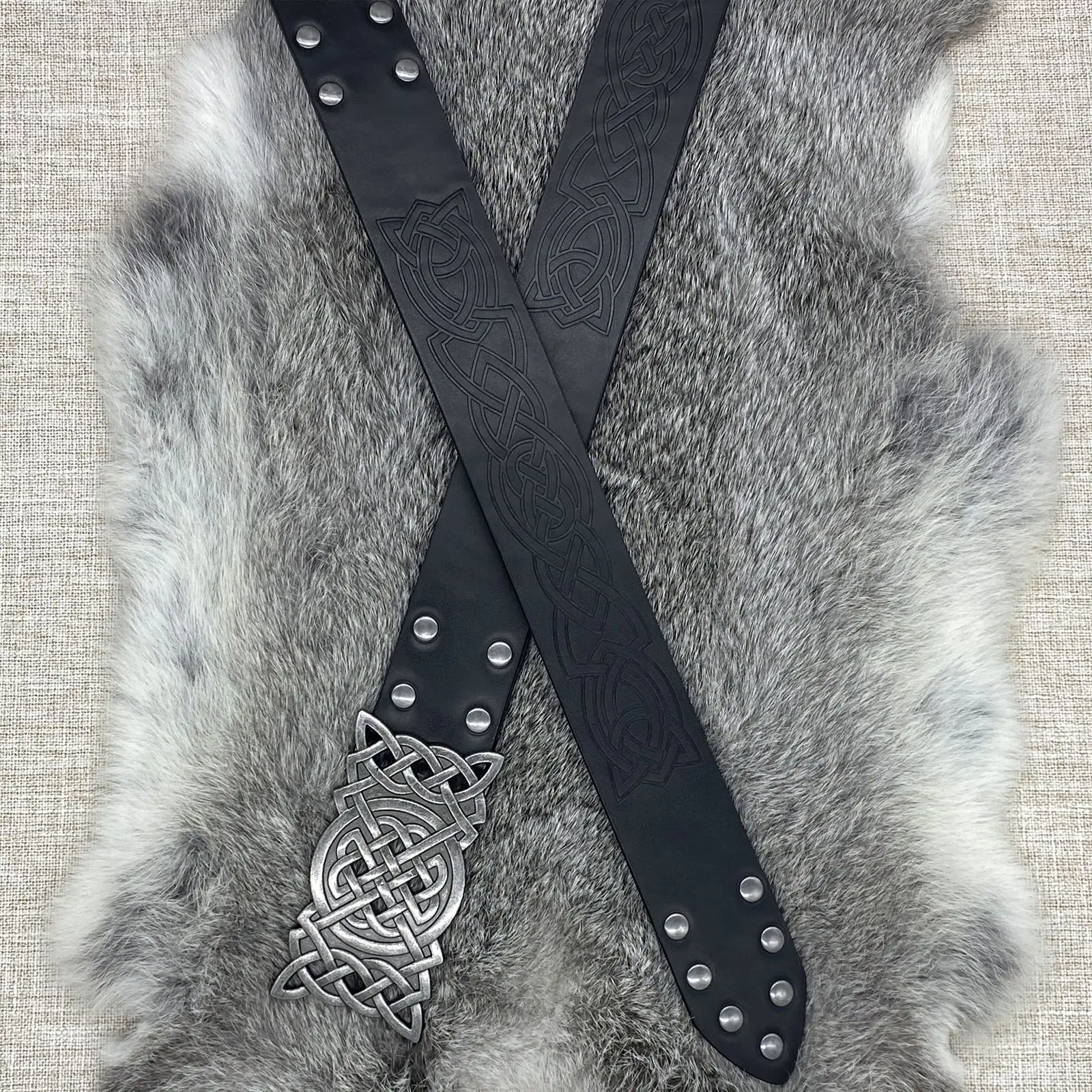 Cintura Vichinga In Pelle PU Con Fibbia Ad Anello E Borchie | Medievale Regolabile | Uomo Donna | Marrone/Nero - 4