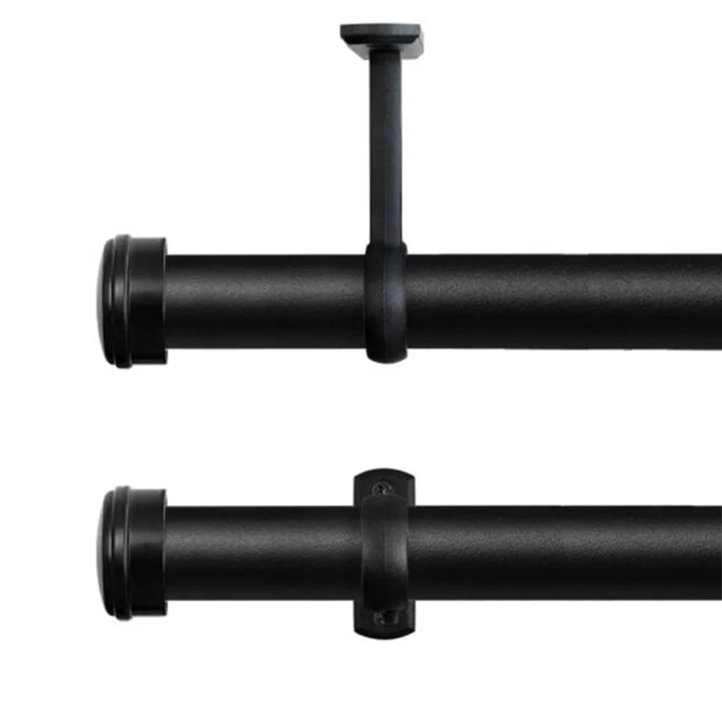 Cheap Matte Black Steel Industrial Room Divider Curtain Rods Set With