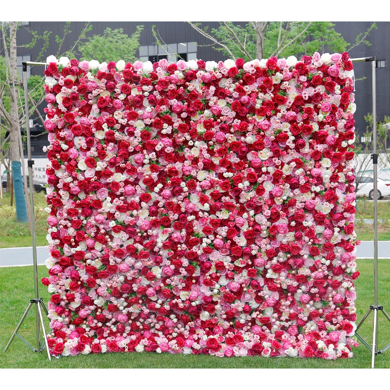 Egvb017 Customized Wedding Decoration Roll Up 5d Fabric Flower Wall