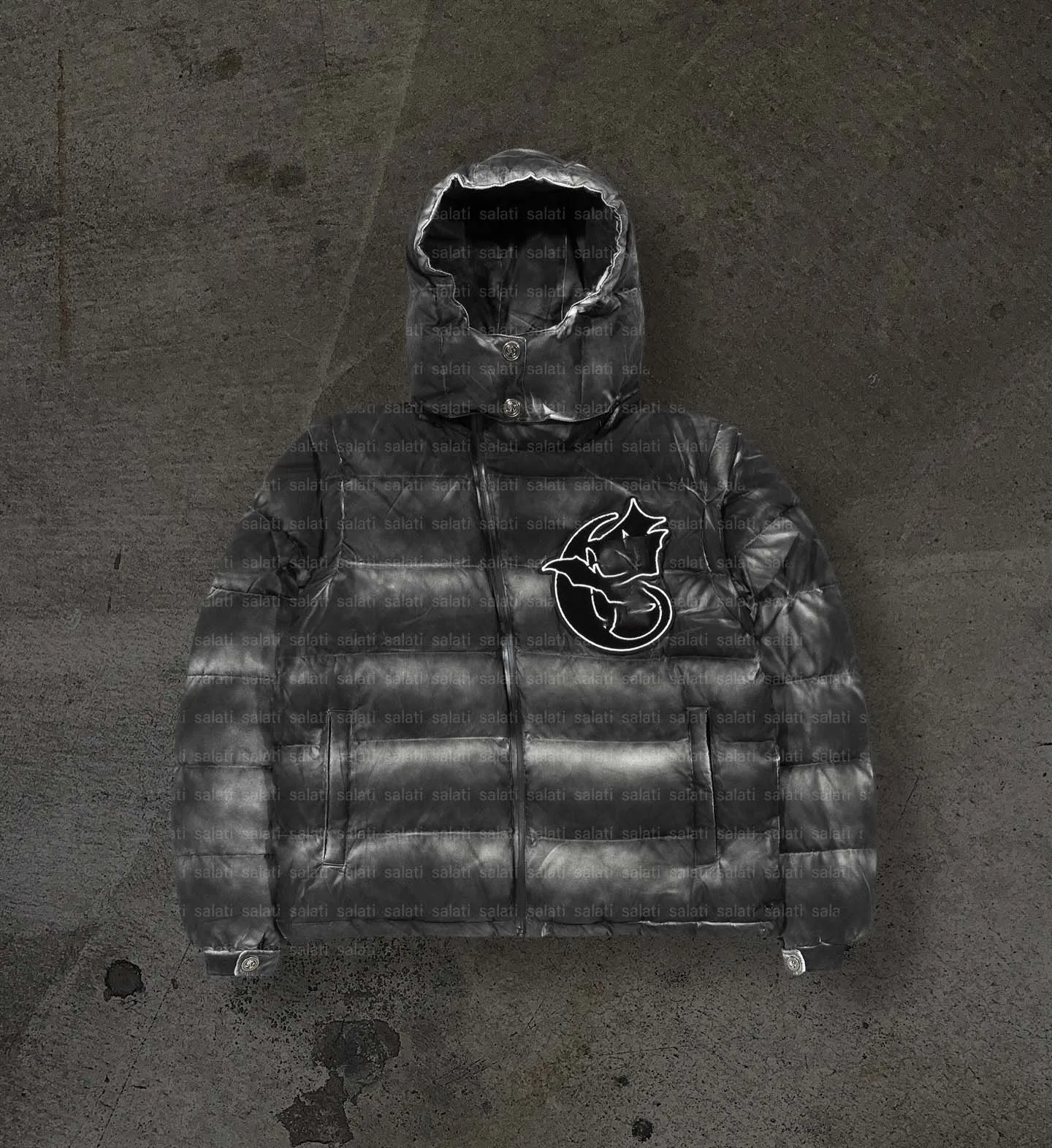 Salati Chenille Embroidery Zipper Removable Sleeveless Acid Wash Hooded Winter Quilted Jacket Bubble Down Coat Puffer Jacket Men gallery 2