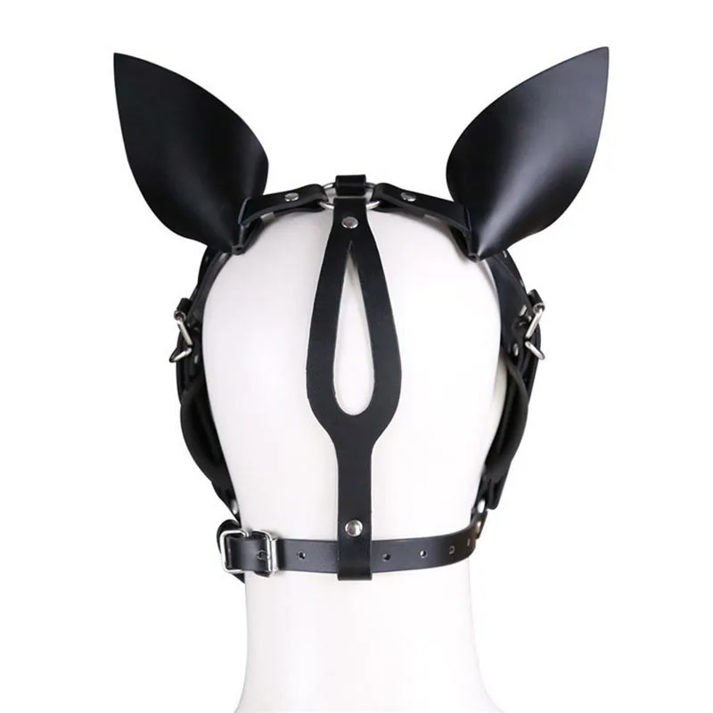 Free Custom Box - Bdsm Cosplay Role Play Clothing High Quality Pu Leather Pony Girl Harness Headpiece With Ear Eye Mask Slave