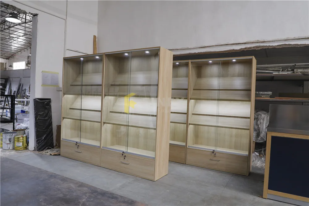 Customized Factory Price Kitchenware Store Display Showcase Retail Wooden Glass Showcase Knife Display Cases