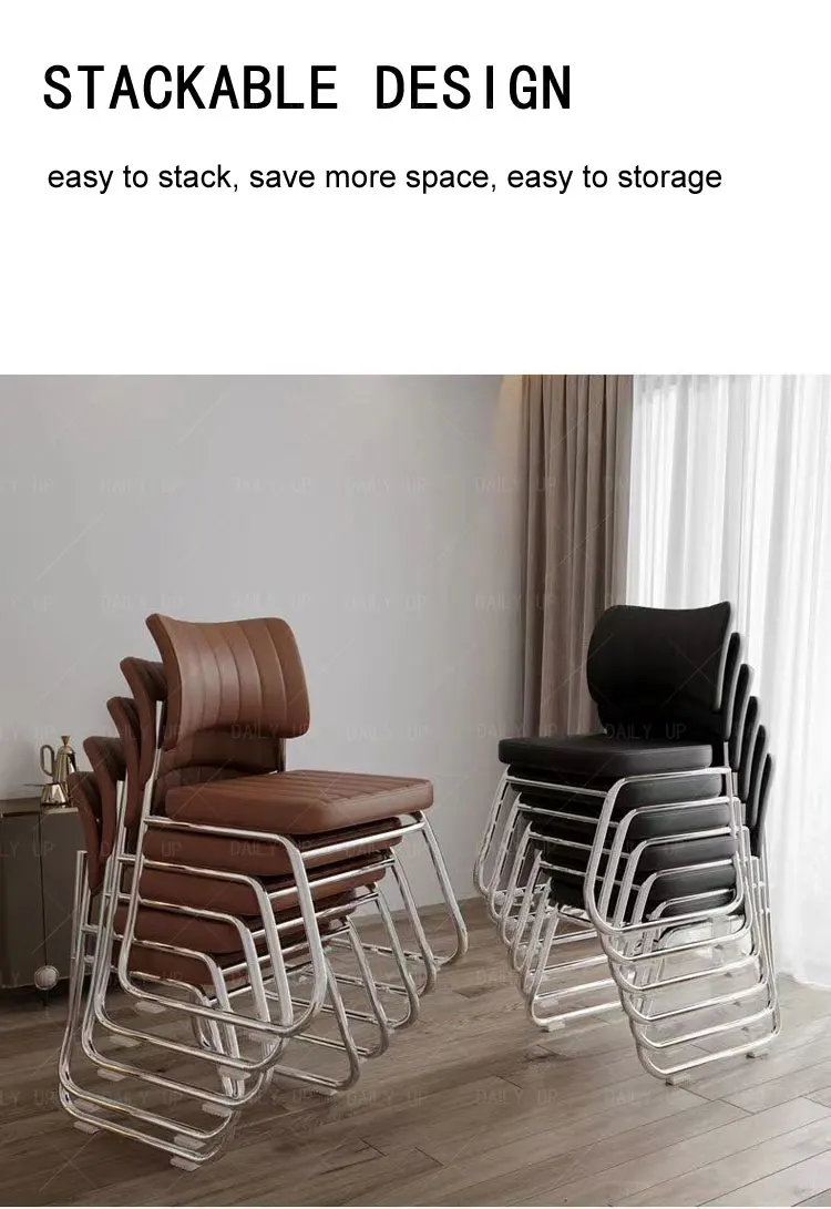 Stackable Faux Leather Office Chair With Thick Cushion Ergonomic Backrest Upholstered Computer Chair For Meeting Conference