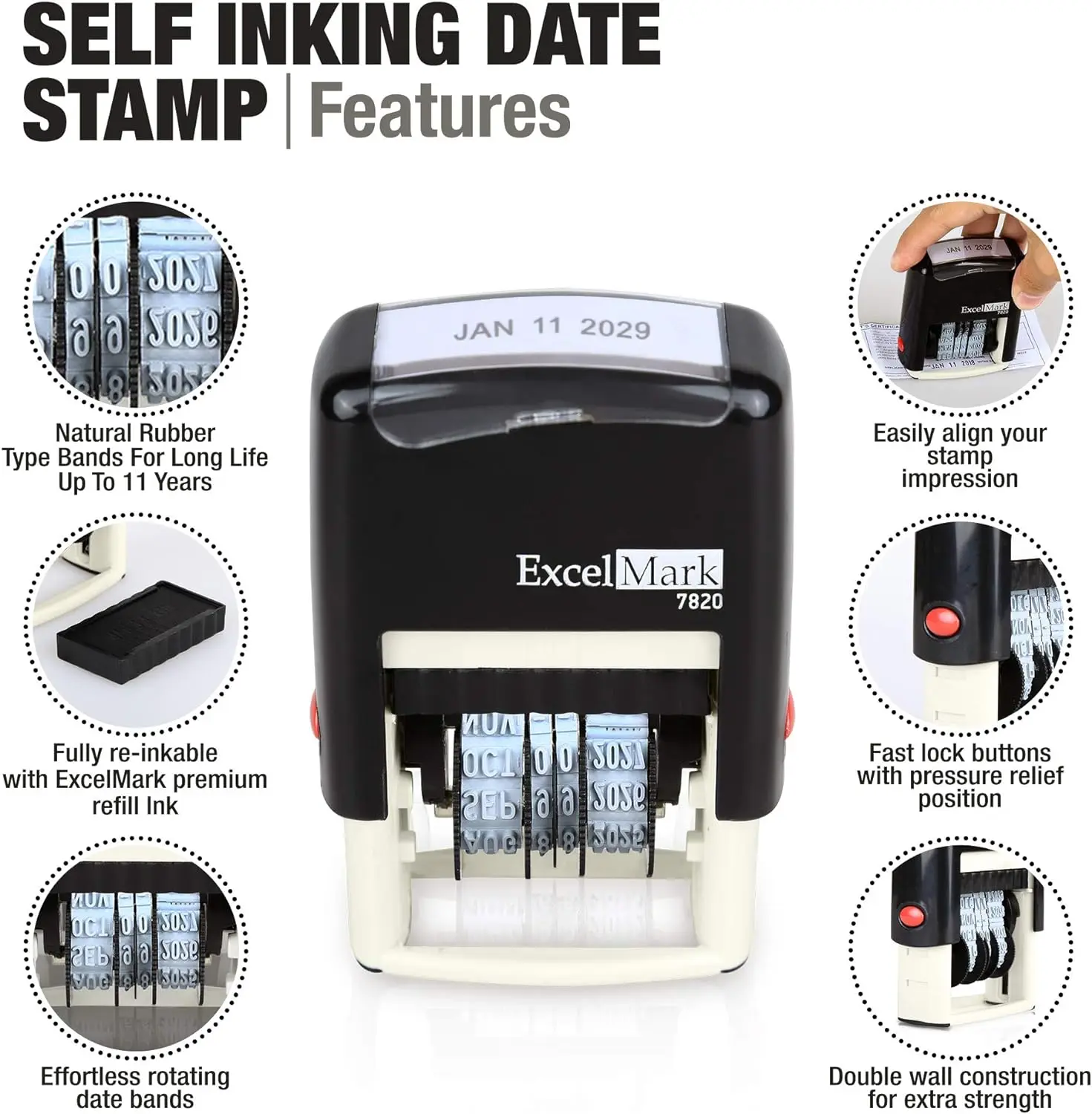 Adjustable Self-Inking Rubber Date Stamper, Automatic Numbering Machine, Great for Shipping, Receiving, Expiration Dates