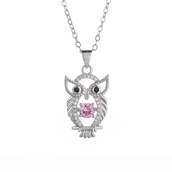 Glitter Flamingo Long Resin Obsidian Hollow Blue Owl Silver Pendant Necklace Jewelry