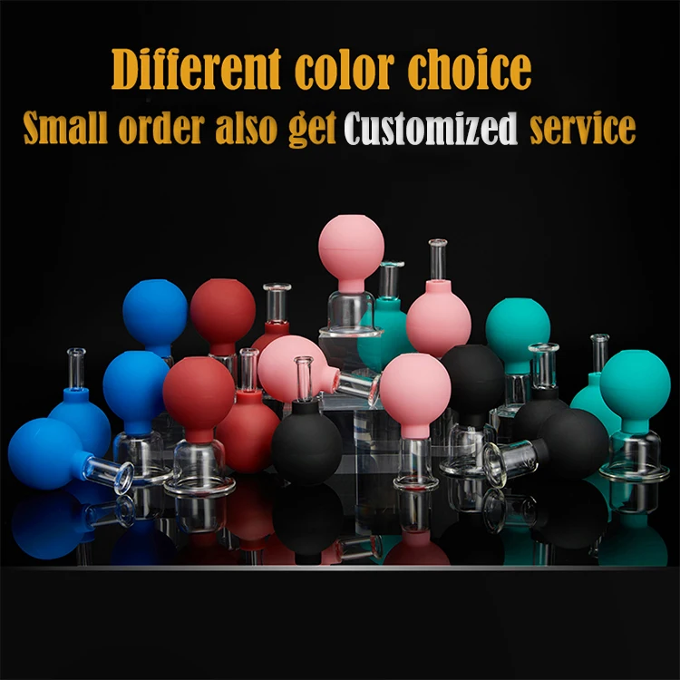 15mm 25mm 35mm 55mm Glass Face Cupping Massage Therapy Face Lift Rubber Silicone Vacuum Suction Cups Jars Glass Facial Cupping