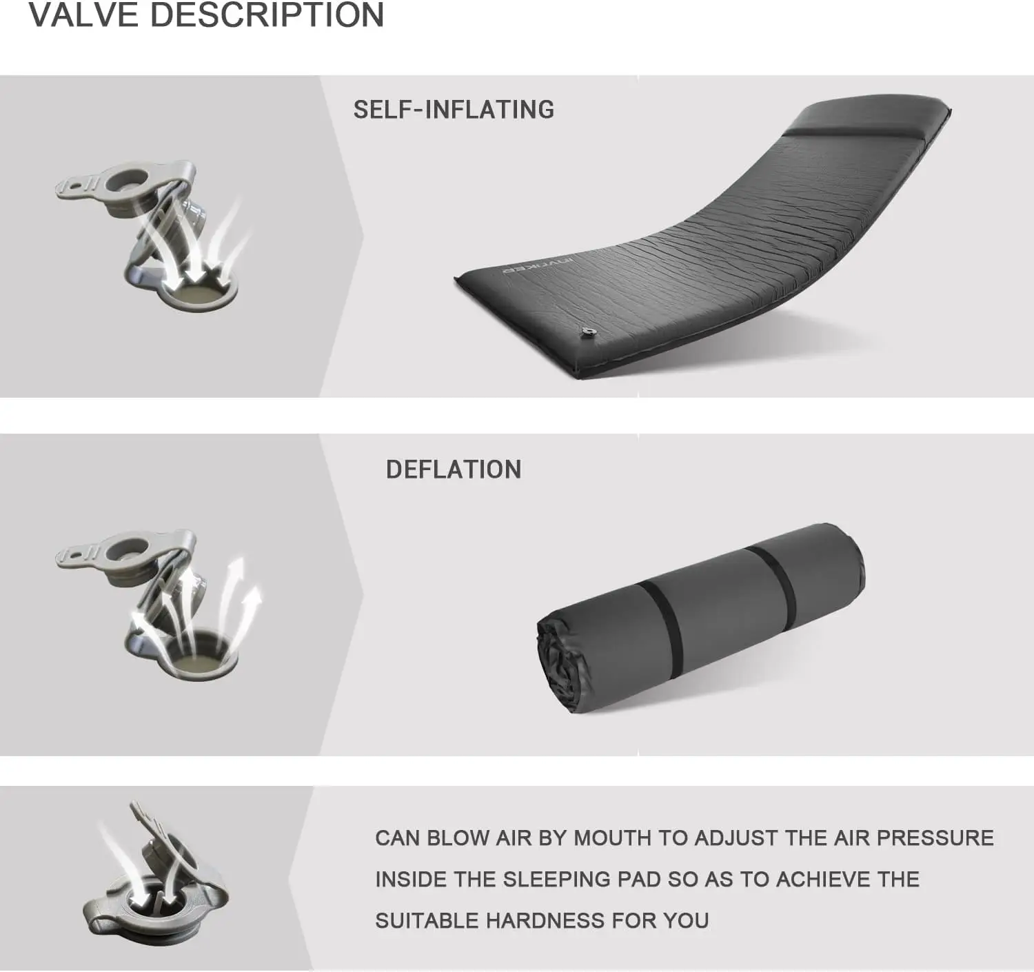 Camping Self Inflating Sleeping Pad with Attached Pillow Lightweight Air Sleeping Pads