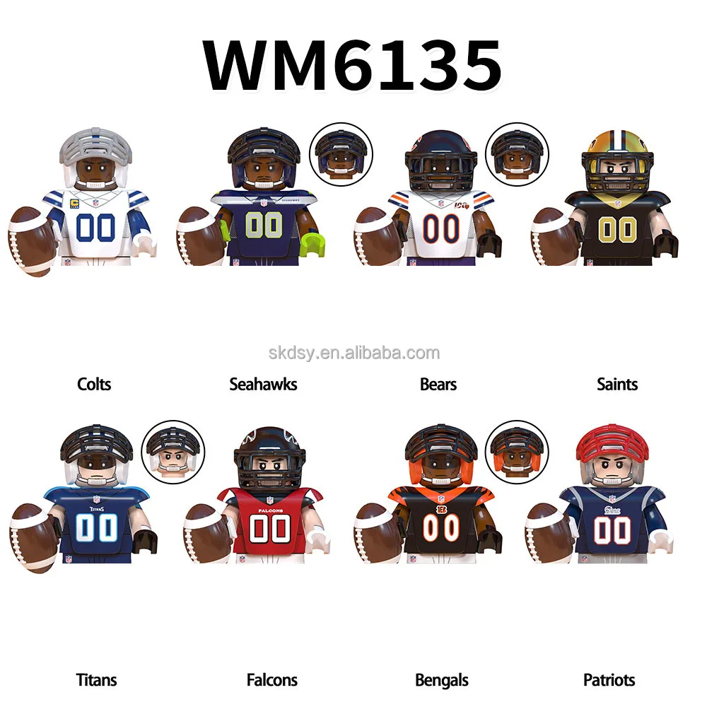 NFL Electronic Mini Figure Building Block Set Assembled Steelers Rams Buccaneers Dolphins Cartoon Image Rugby Player Model Toy