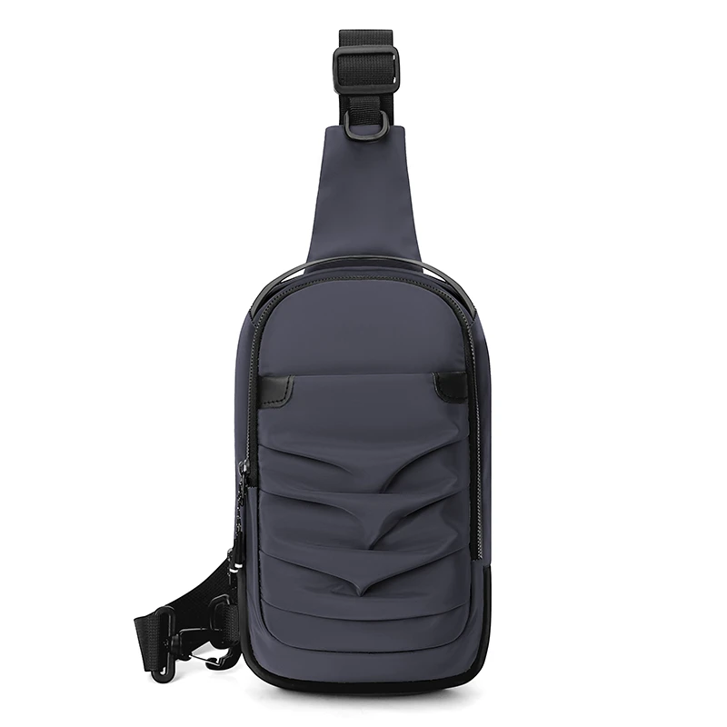 Small Batch Custom Wholesale Men's Chest Bag Waterproof Nylon Cloth Messenger Bag with Pleats Decoration