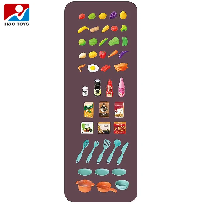 Children's Small Plastic Cooking Table with Music and Lighting Puzzle Kitchen Food Toys with 46 Accessories