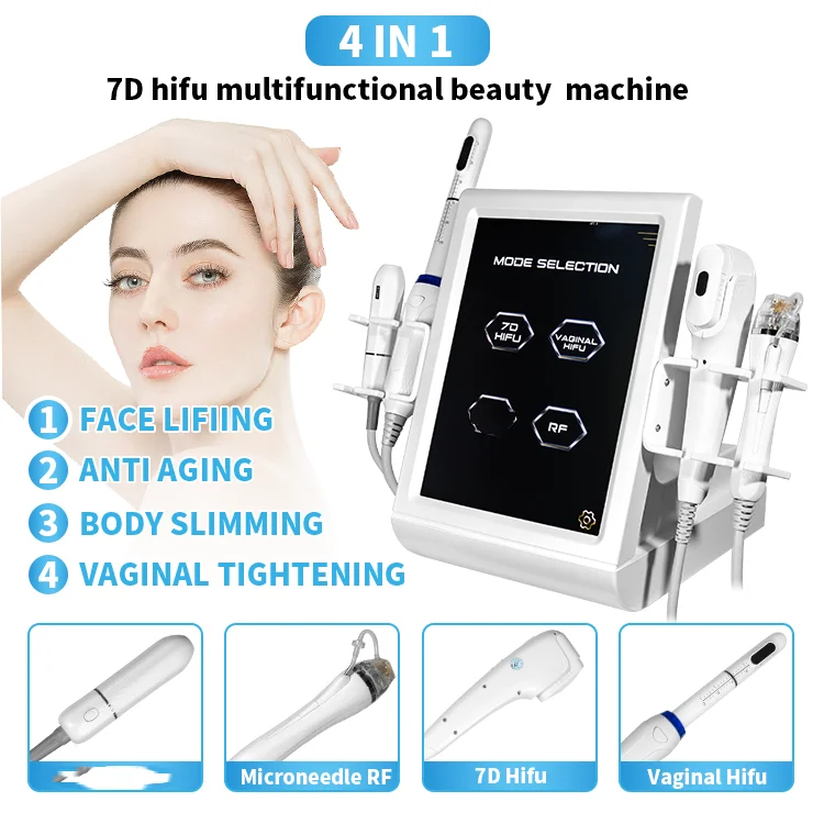 Latest 4 in 1 body slimming and hifu l tightening face lifting 7d hifu with rf microneedle redar carving hifu mach