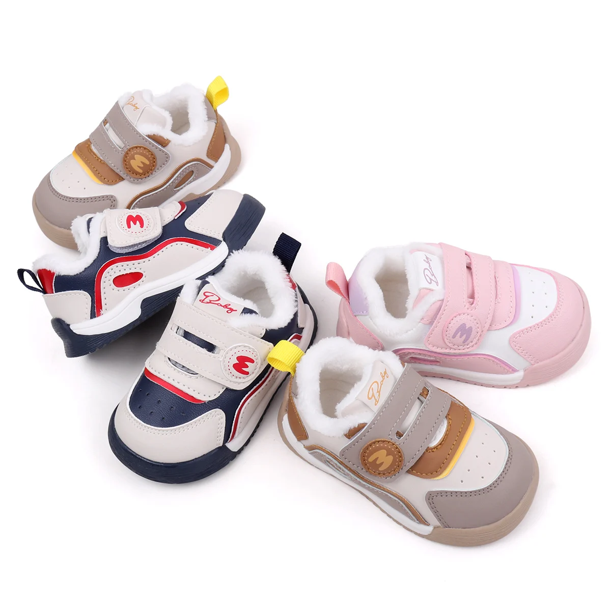 Toddler Unisex Winter Sneakers 1-3 Years Soft Plush Inside Warm Anti-Slip Rubber Sole Flat Sport Design-for Boys and Girls