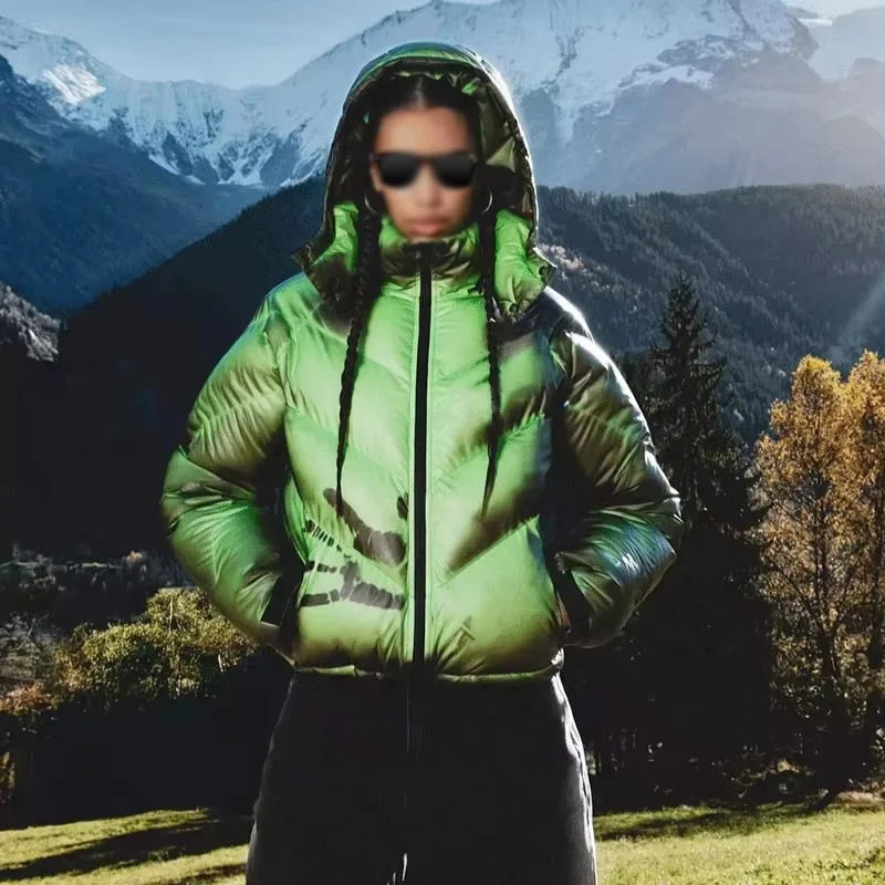 Custom Thermochromic Ink Print Streetwear Crop Vintage Heavyweight Winter Hooded Windproof Color Change Down Puffer Jacket Coat gallery 2