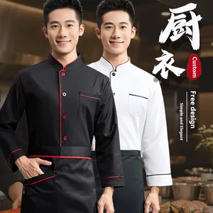Men's Long-Sleeved Autumn Style Chef Work Aprons Thin Woven Restaurant Bar Joints Dining Halls Kitchens Also Available for