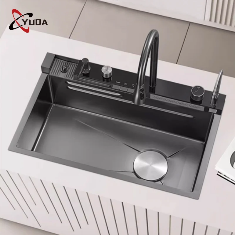Smart Digital Display Double Kitchen Sink 304 Washing Fruit Vegetable Handmade Kitchen Sink With Cup Washer