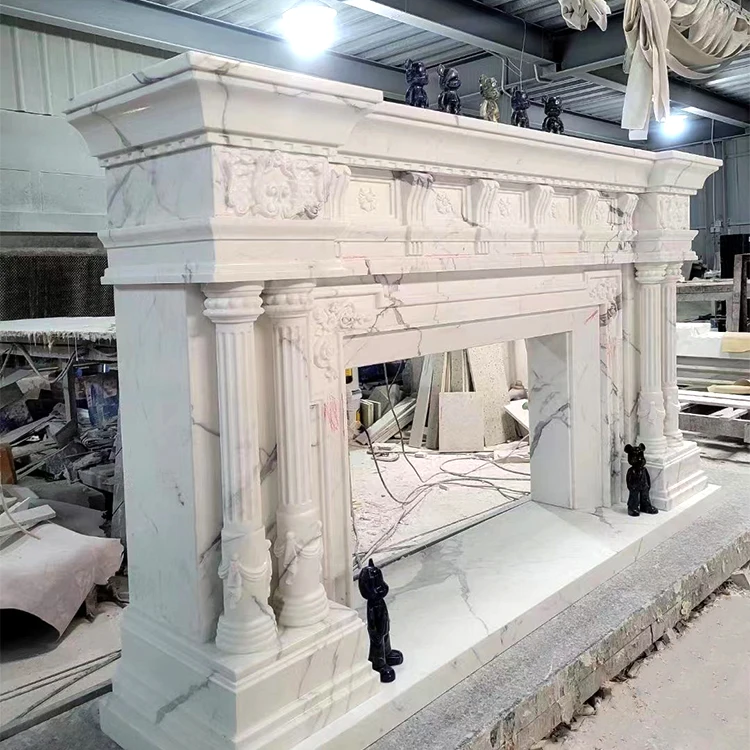 Luxury Home Marble Fireplace Decor Custom calacatta  White Marble Fireplace Mantel