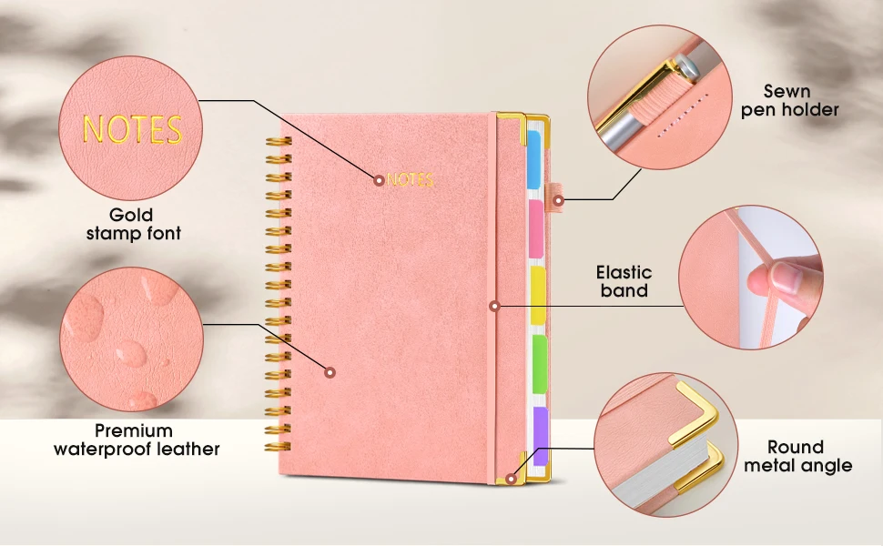 Green Large B5 Leather Hardcover Spiral Notebook 300 Page College Ruled Journal Removable Dividers Tabs 5 Subjects for College