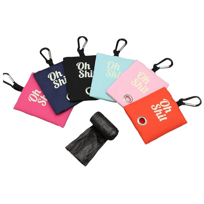 Custom Logo Printing Portable Canvas Dog Poop Bag Holder Pet Poop Bag Dispenser Puppy Waste Bag Holder with Leash Buckle