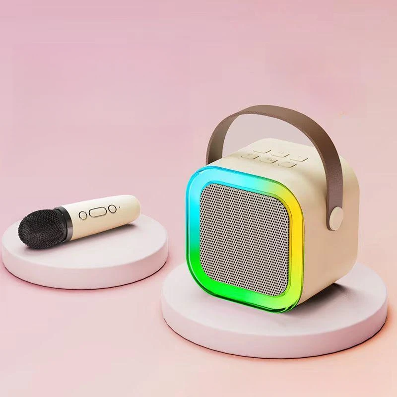 K12 High Quality Mini Karaoke Party Speaker for Blue Tooth Machine Player for Outdoor Parties with RGB Microphone for Kids
