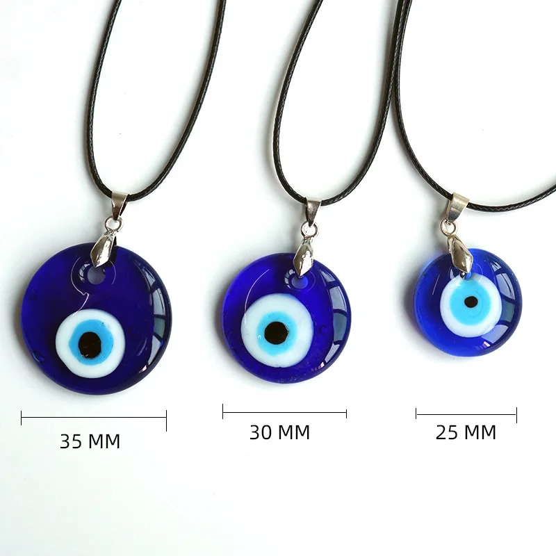 Glass Rope String Chain Turkish Lucky Evil Eye Pendant Necklace for Women Men