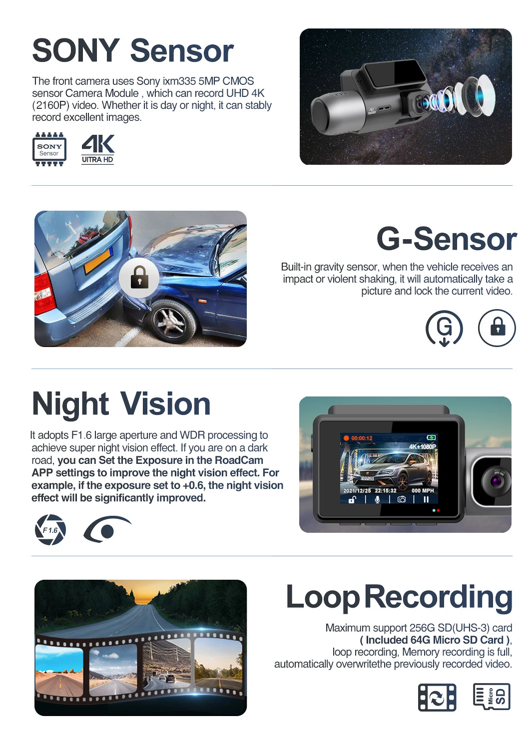 Built-in WiFi GPS 4K 2K HDR Nightshot Dashboard Camera Recorder Dash ...