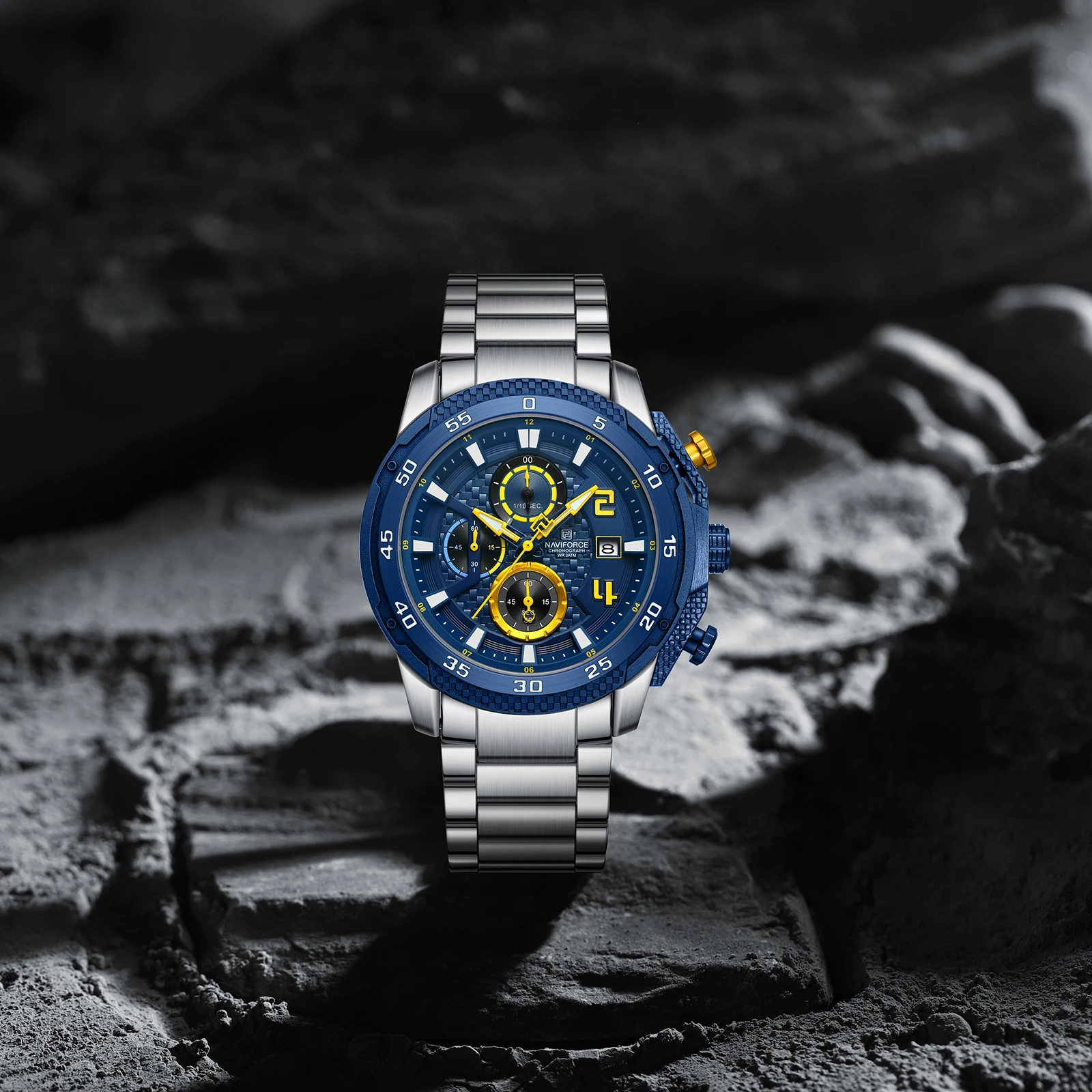 NAVIFORCE 8047 Men Watch Sport Top Brand Luxury Chronograph Date Original Wristwatch Stainless Steel Watches Quartz Male Clock