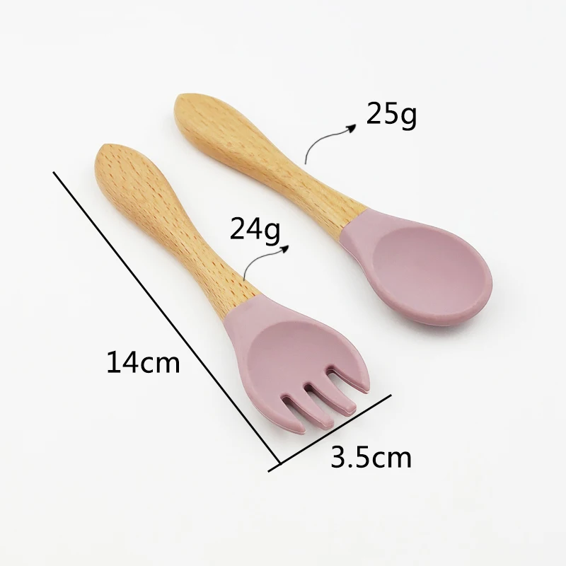 Buy Wholesale China Organic Small Baby Feeding Bamboo Handle Silicone Kids  Wooden Spoon And Fork Set & Baby Feeding Spoon at USD 1.23