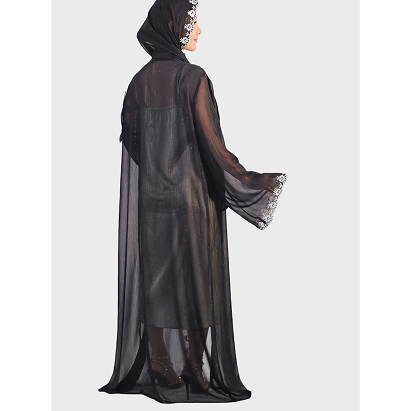 Elegant Black Abaya With Floral Bloom Embroidery Kimono Abaya Islamic Vestidos Dubai Arab Long Rob Women Muslim Abaya