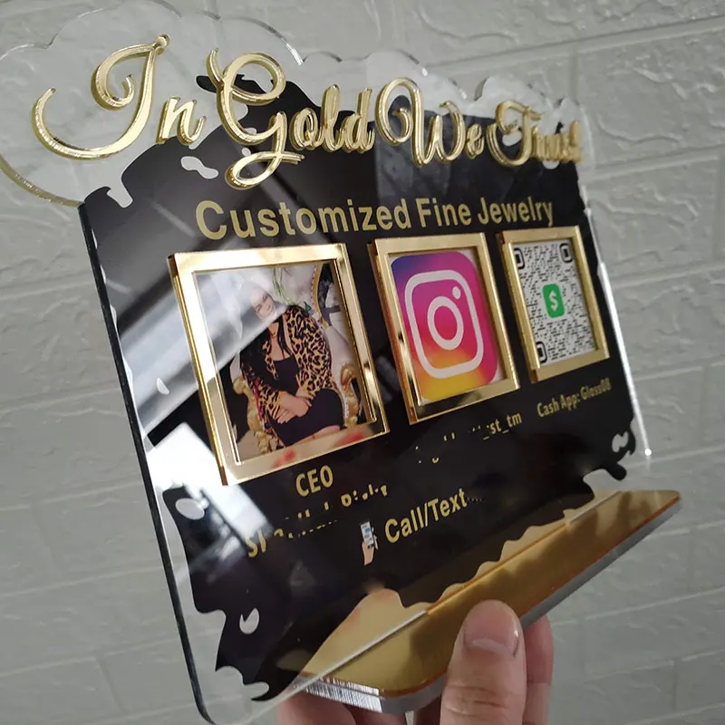 Triple QR Code Business Acrylic Sign - Modern & Customizable