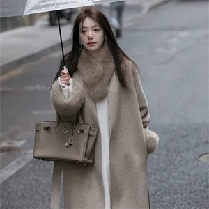 Wholesale Autumn 2026 New Fashion Elegance Temperament Casual Fox Hair V-Neck Double Sided Cashmere Woolen Women's Jacket