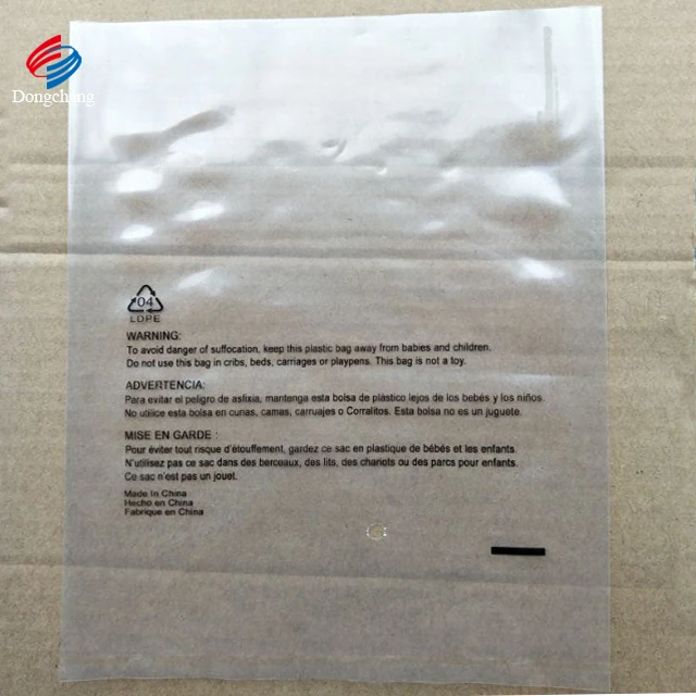 Multiple Sizes and Black Ink Print LDPE Plastic Bag with Warning Languages