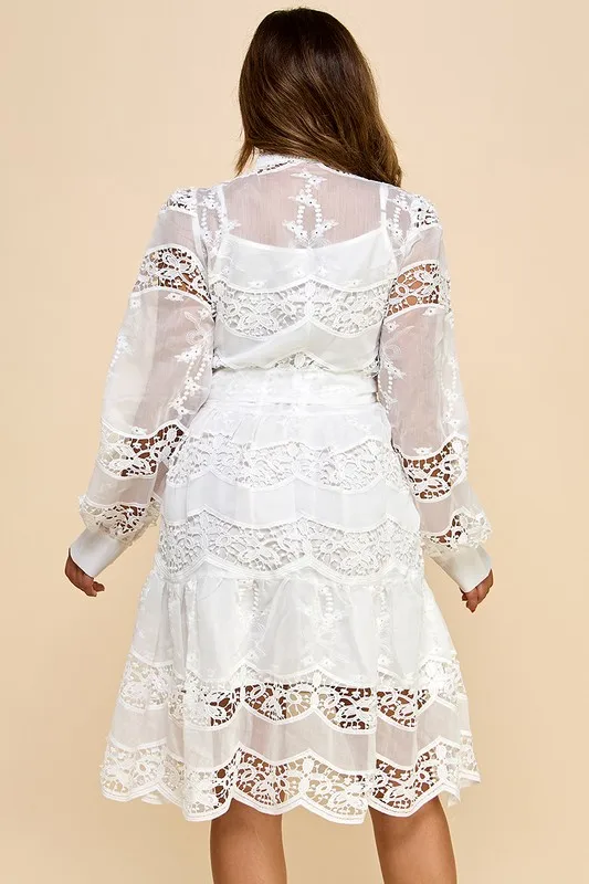 Vintage Elegant Short Transparent Lace Dress Natural Waistline Woven Breathable Weave - Image 4