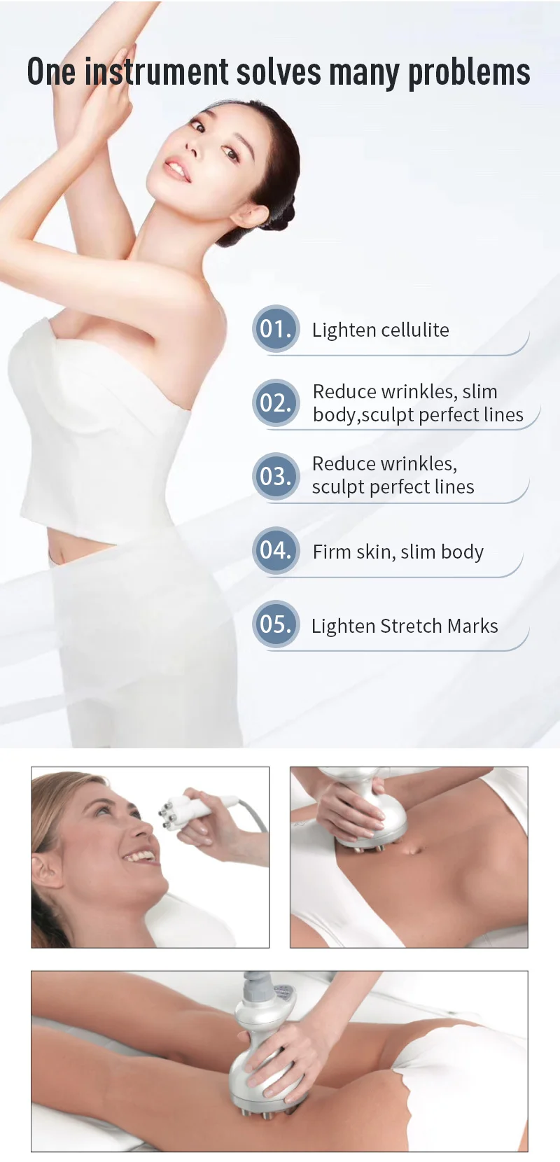 Professional Venus Legacy body contouring machine with Multi-Polar RF, Vacuum Therapy, and 4 advanced treatment handles for skin tightening, cellulite reduction, facial rejuvenation, and non-invasive body sculpting. Venus Legacy Body Contouring & Skin Tightening Machine